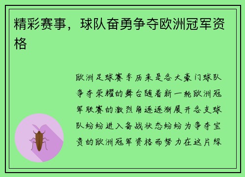 精彩赛事，球队奋勇争夺欧洲冠军资格