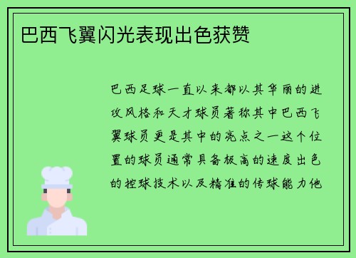 巴西飞翼闪光表现出色获赞