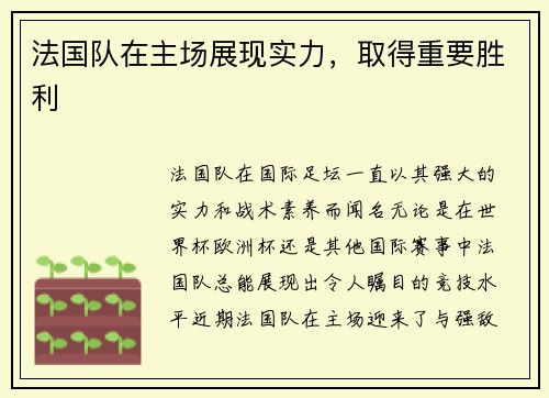 法国队在主场展现实力，取得重要胜利