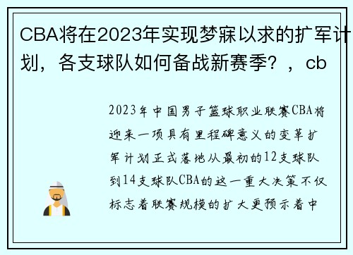 CBA将在2023年实现梦寐以求的扩军计划，各支球队如何备战新赛季？，cba2021年扩军