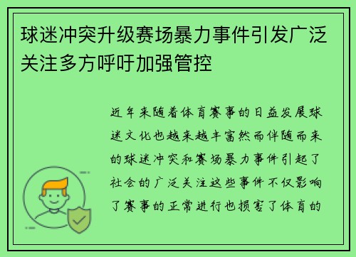 球迷冲突升级赛场暴力事件引发广泛关注多方呼吁加强管控