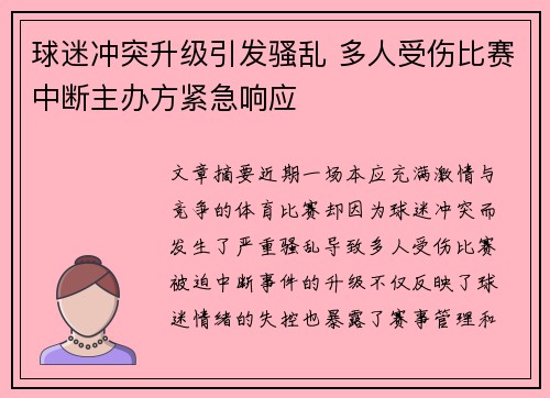 球迷冲突升级引发骚乱 多人受伤比赛中断主办方紧急响应